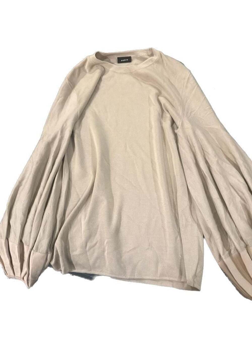 Akris Virgin Wool & Mulberry Silk Pleated Balloon Sleeve Sweater Beige